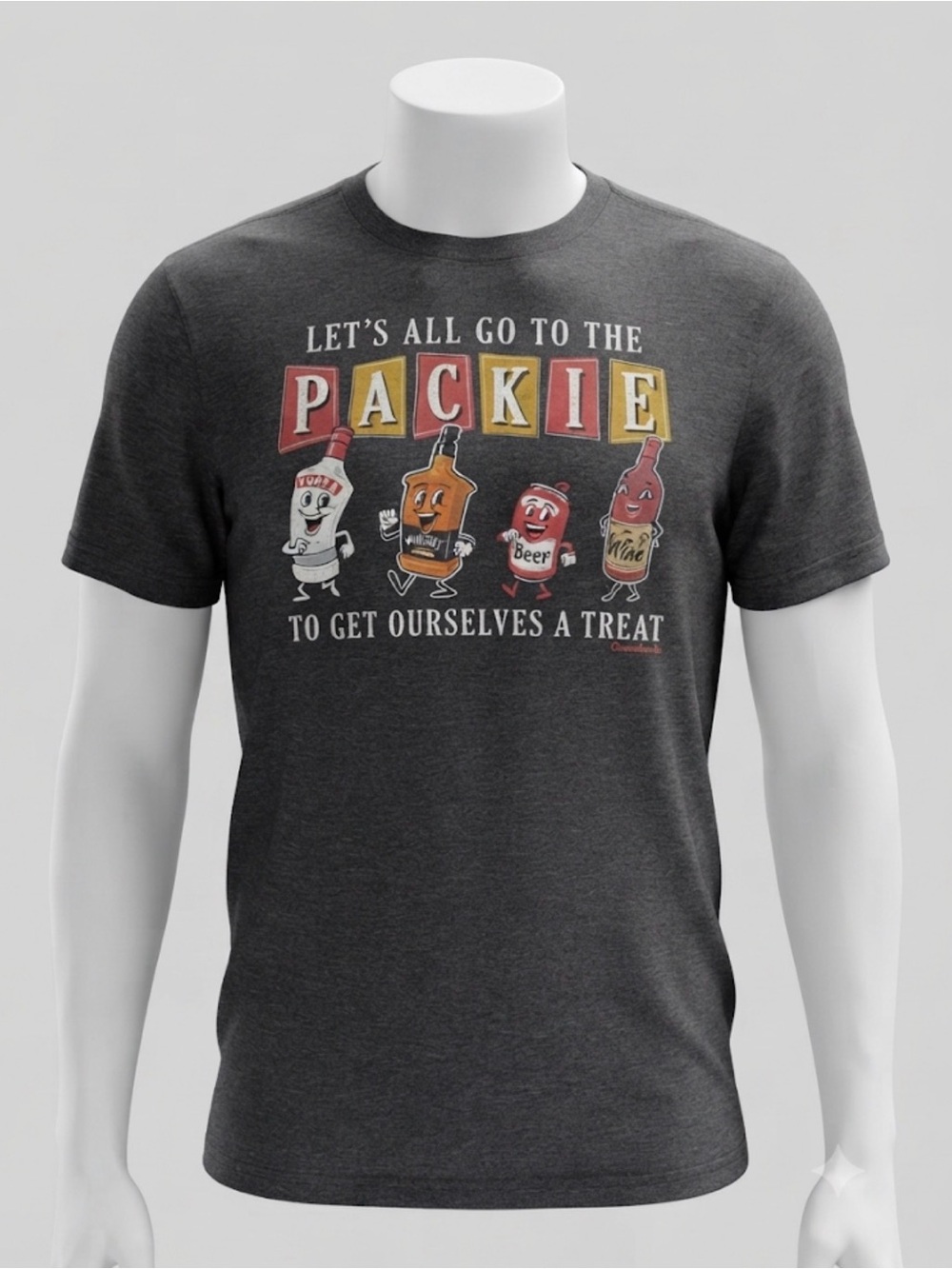 Let's All Go To The Packie Graphic Short Sleeve Tee - Dark Gray Size L